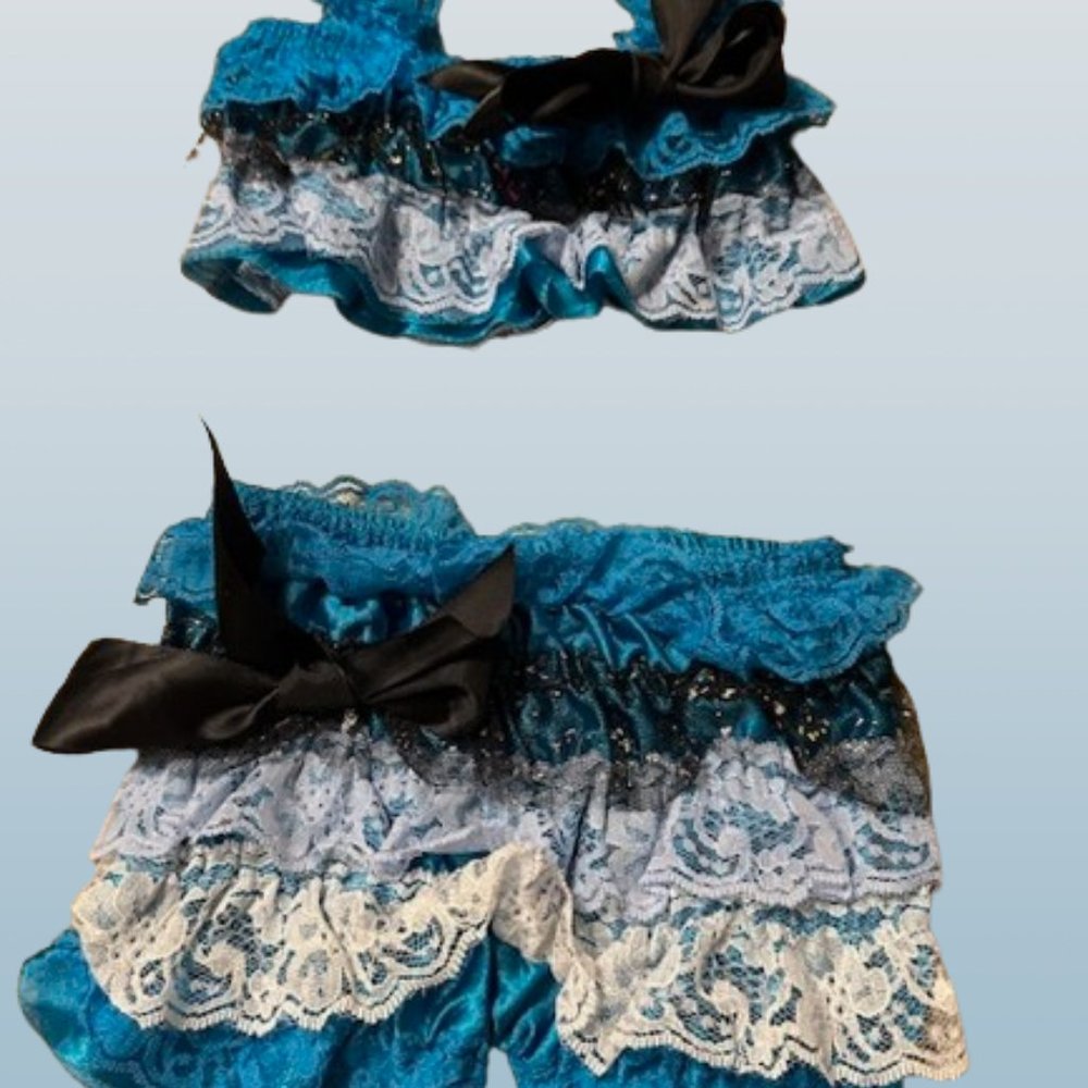 Multi Blue 2 pc Lace Romper  4117  NWT Boutique